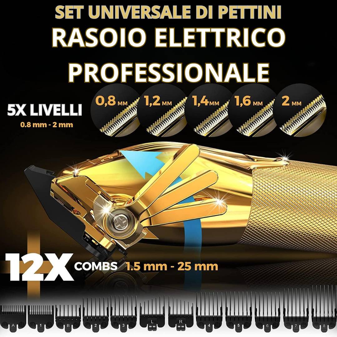 Rasoio elettrico che sfuma barba e capelli a diverse lunghezze