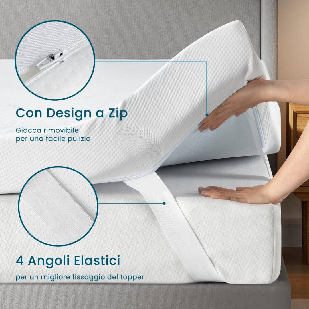 Topper con 4 elastici agli angoli e zip nascosta