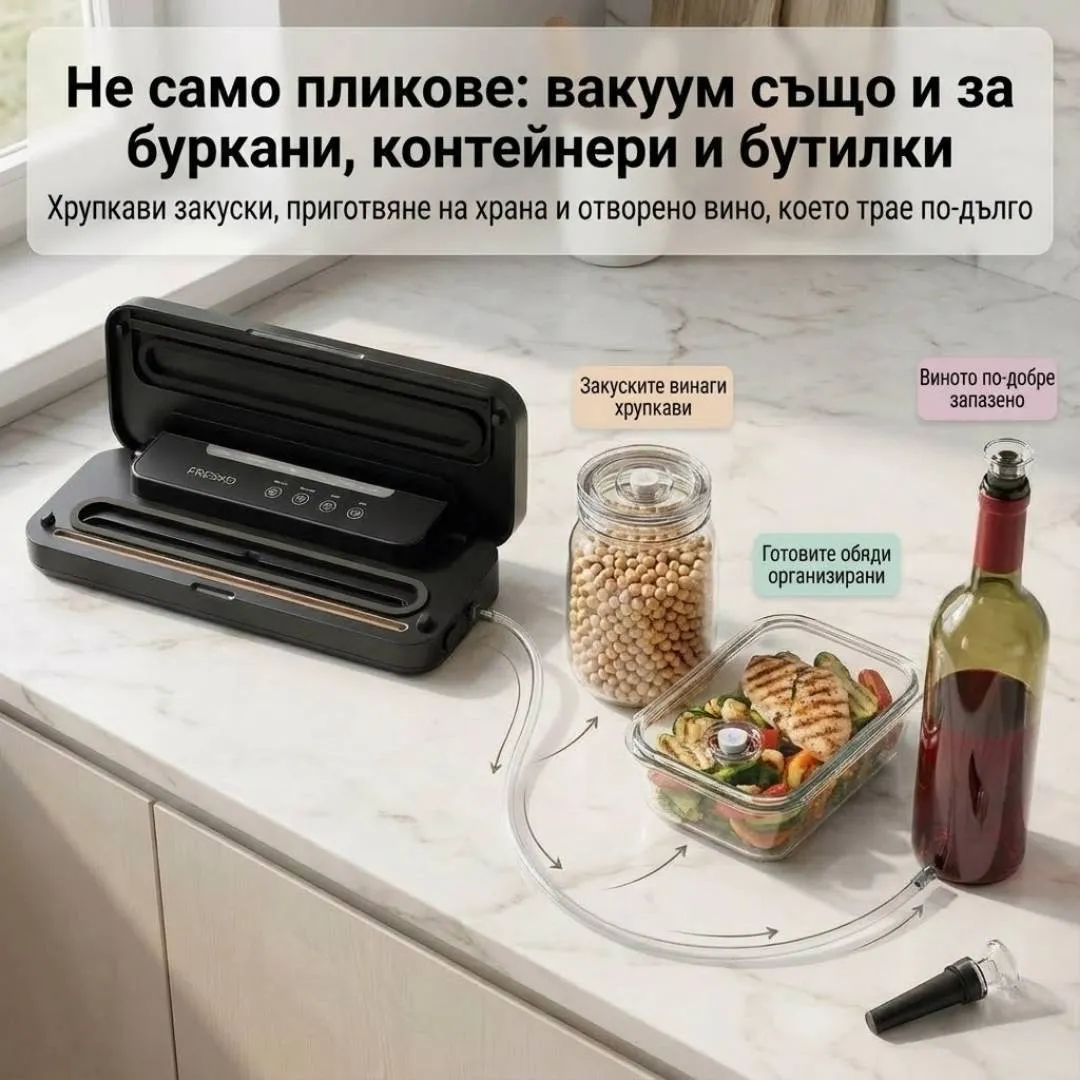 Компактна вакуум машина FRESKO върху плот в модерна кухня