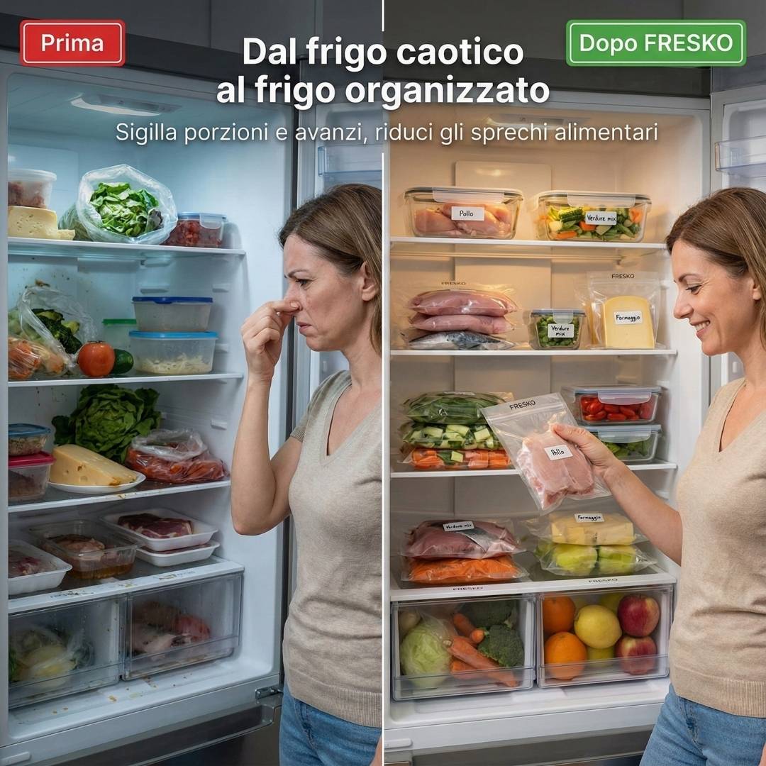 Dettaglio di FRESKO mentre aspira l’aria da un sacchetto sottovuoto