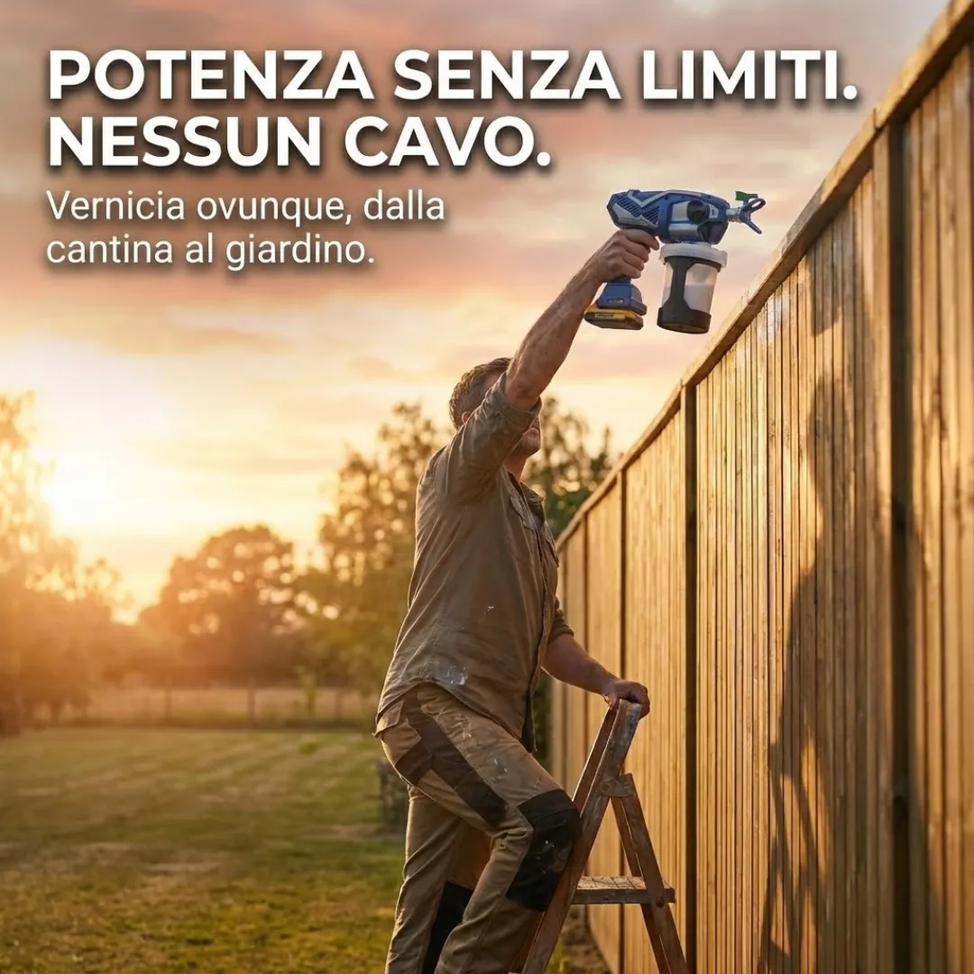 Verniciatore cordless usato in giardino senza fili e prolunghe